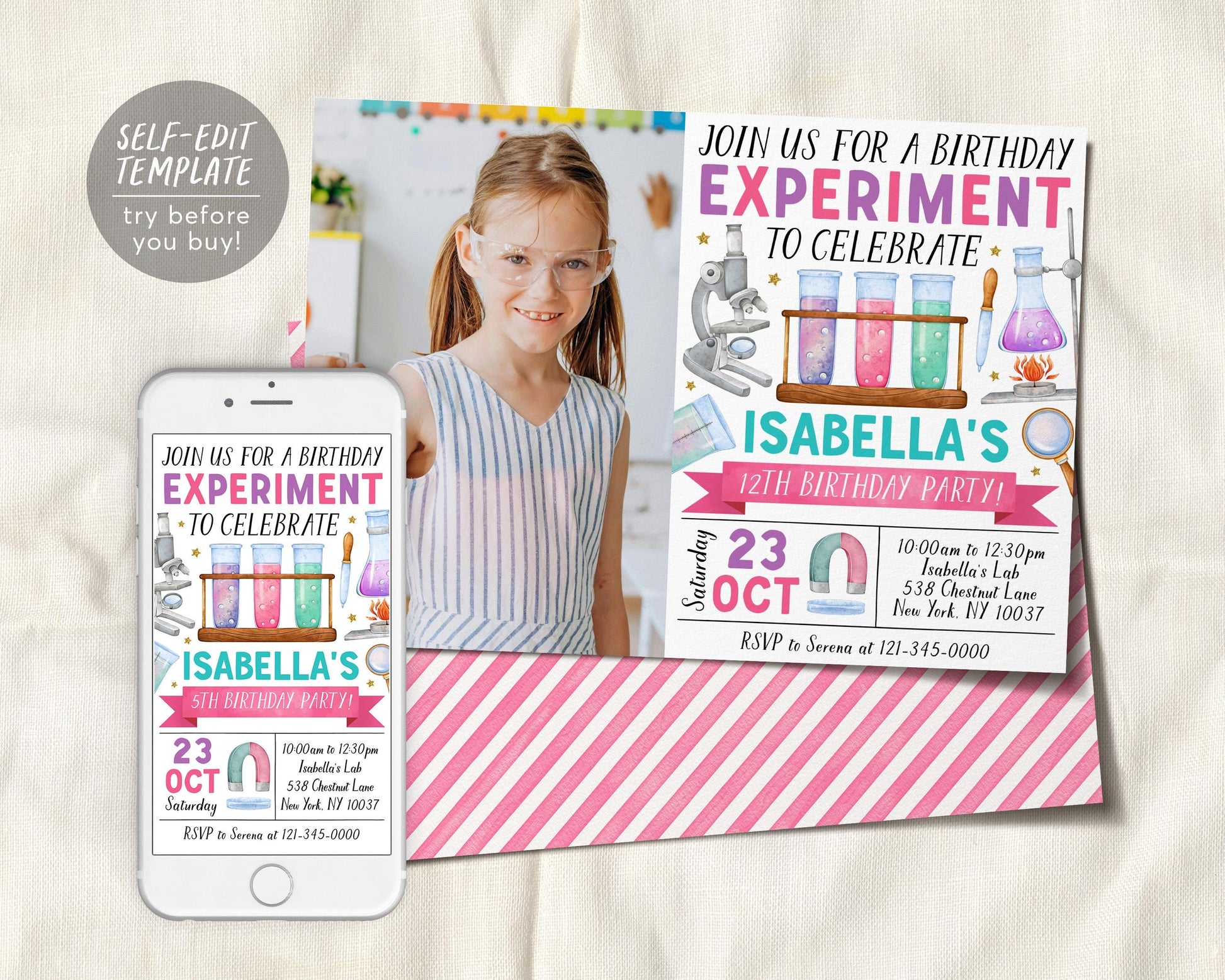 Science Birthday Invitation With Photo Editable Template