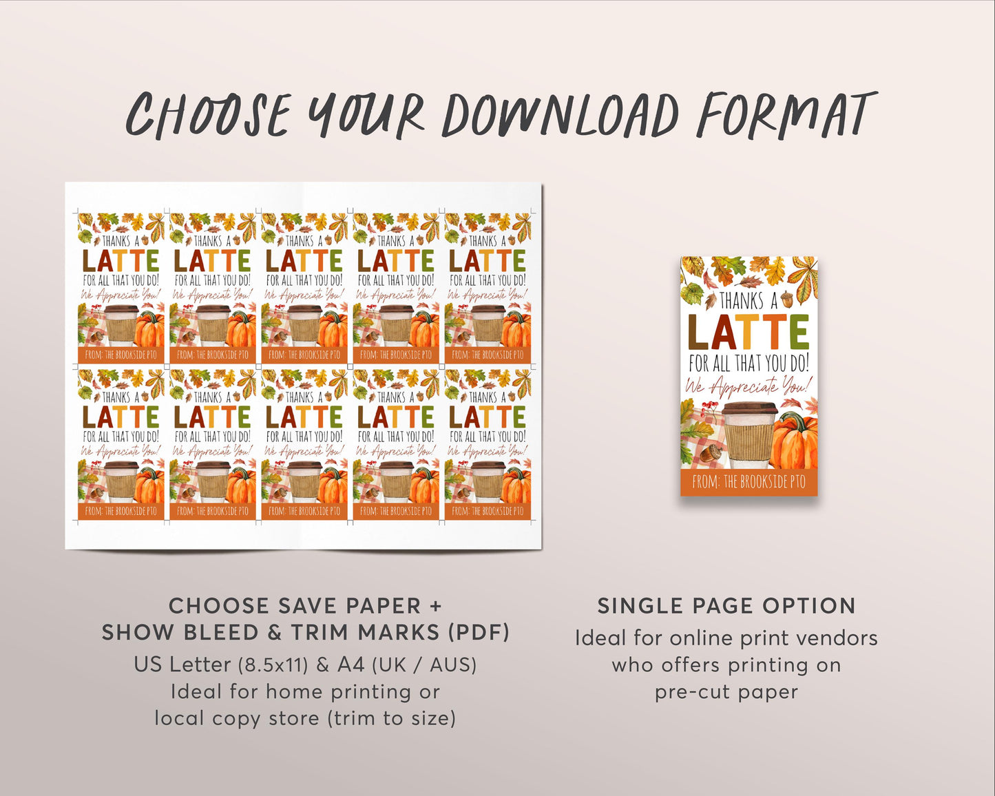 Fall Thanks a Latte Gift Tag Editable Template, Coffee Thank You Appreciation Labels, Autumn Leaves Tag For Employee Coworker Volunteer