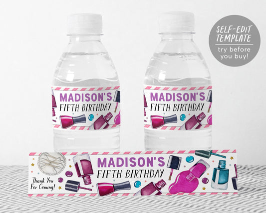 Mani Pedi Decorating Water Bottle Labels Editable Template