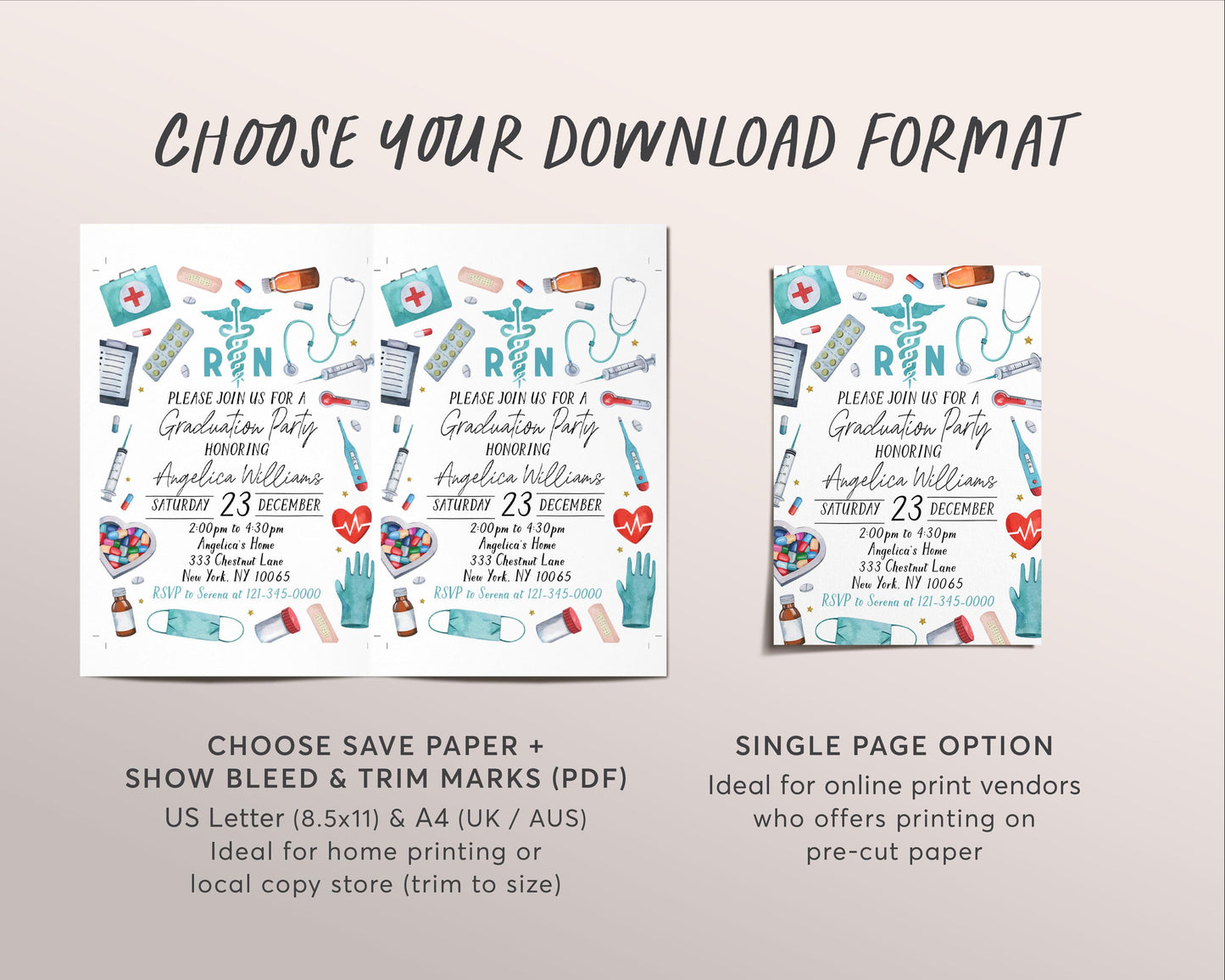 Nursing School Graduation Invitation Editable Template, Nurse RN Graduation Announcement Party Invite, Registered Nurse Pinning Ceremony