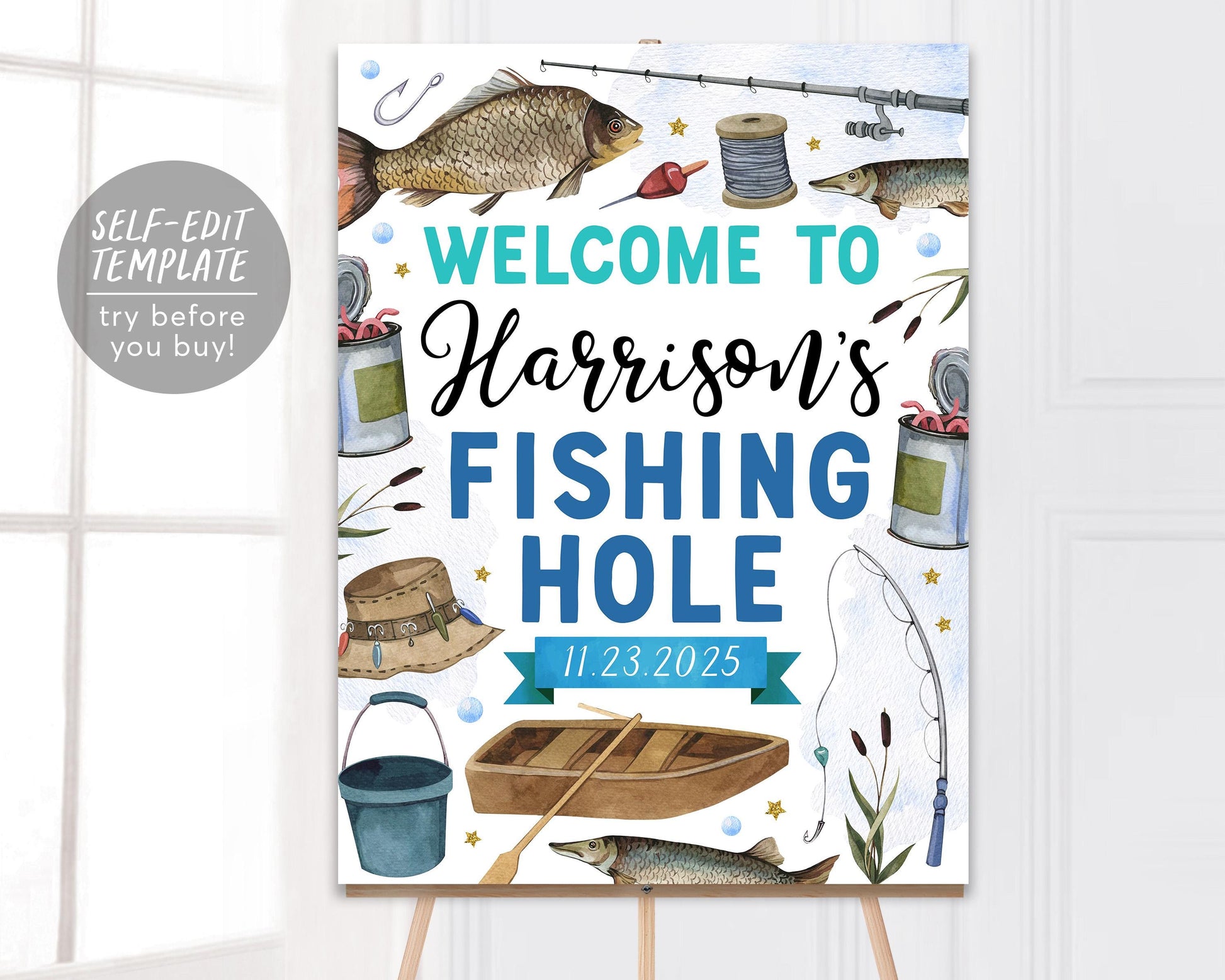 Fishing Birthday Welcome Sign Editable Template