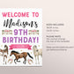 Horse Birthday Welcome Sign Editable Template, Girl Floral Cowgirl Horse Equestrian Birthday Party Poster, Saddle Up Farm Country Poster