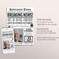 Out Of Office Forever Retirement Invitation Editable Template, Newspaper Retirement Surprise Party Invite, Retire Career Farewell Evite