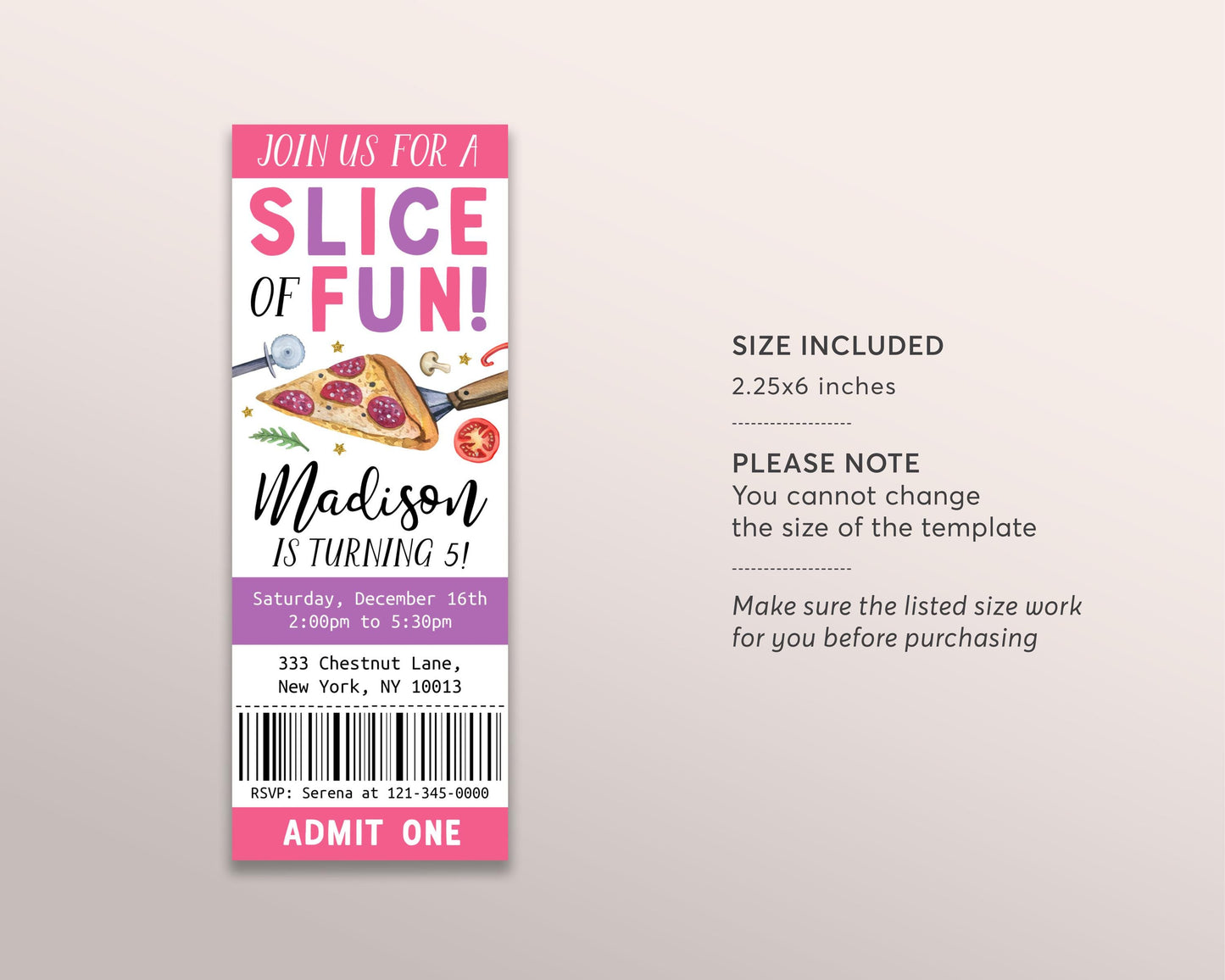 Pizza Birthday Ticket Invitation Editable Template, Kids Pizza Party Invite, Girl  Pizza Making Evite, Pink Slice Of Fun Pizzeria Italian