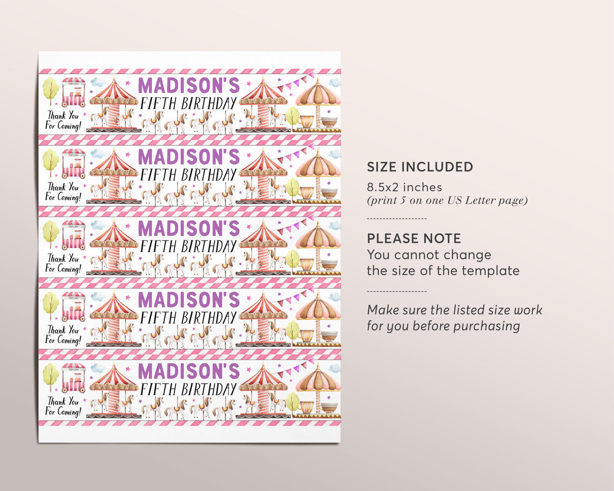 Carousel Address Labels Carousel Bottle Labels Editable Template, Pink Carousel Birthday Party ...