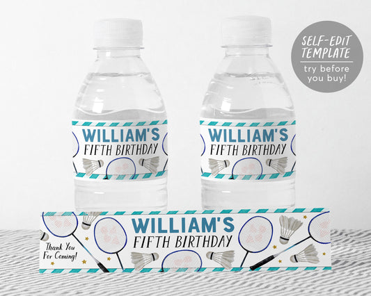 Badminton Water Bottle Labels Editable Template