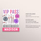 Bowling Birthday VIP Pass Editable Template, Girl Bowling Party Bash All Access Pass, Bowling Alley Name Insert, ID Badge Insert Lanyard