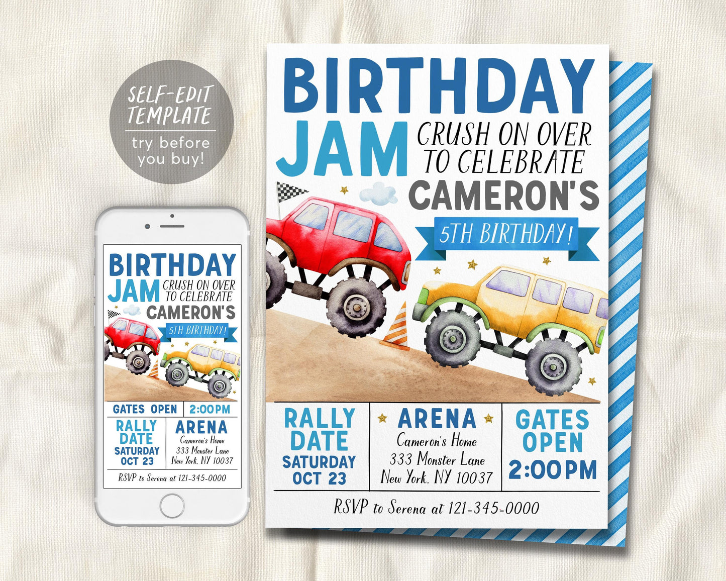 Birthday Monster Jam Birthday Invitation Editable Template