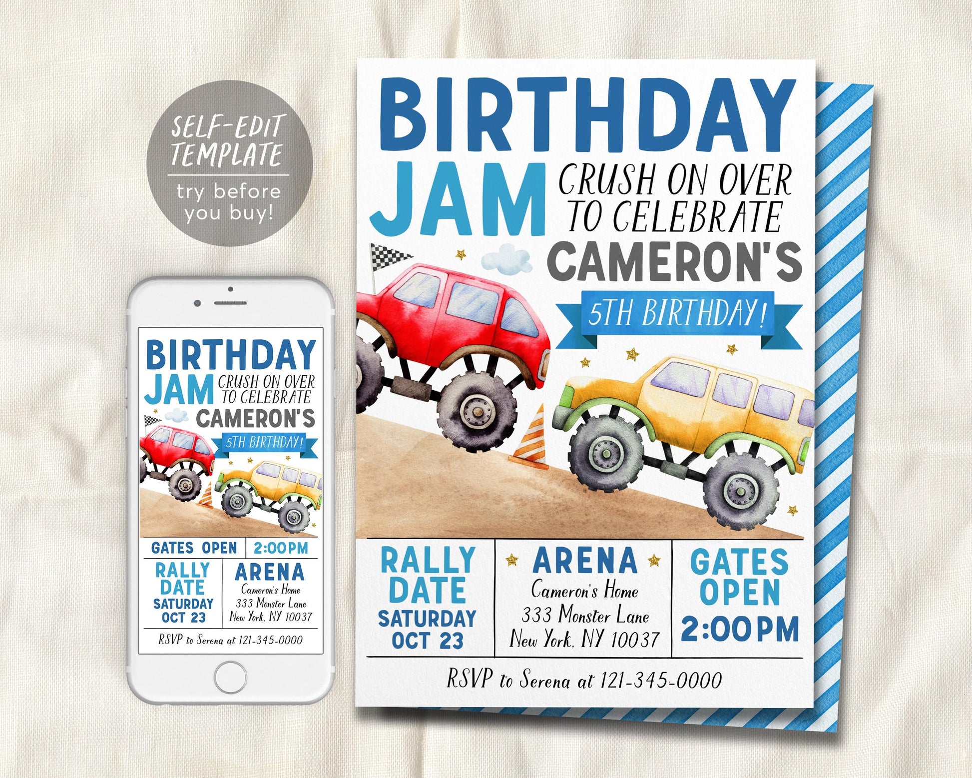 Birthday Monster Jam Birthday Invitation Editable Template