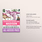 Dinosaur Party ID Badge VIP Pass Editable Template, Girl Paleontologist Scientist All Access Pass, Prehistoric Jurassic T-Rex Name Insert