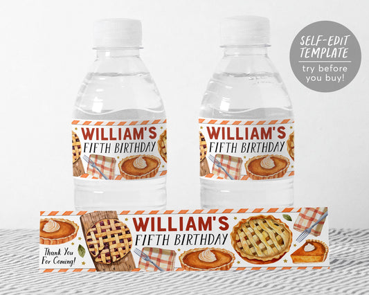 Pie Water Bottle Labels Editable Template