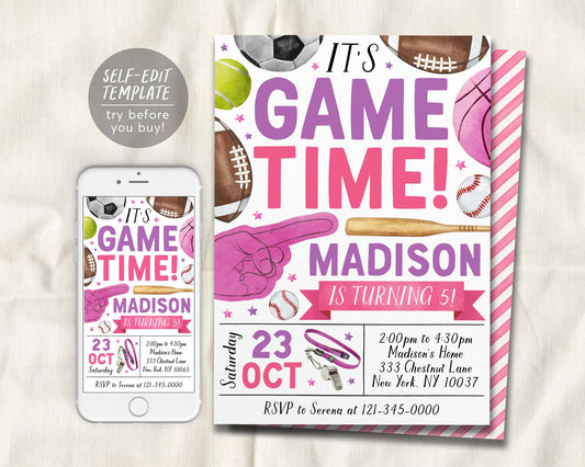 All Star Sports Birthday Invitation Editable Template