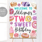 Two Sweet Birthday Welcome Sign Editable Template