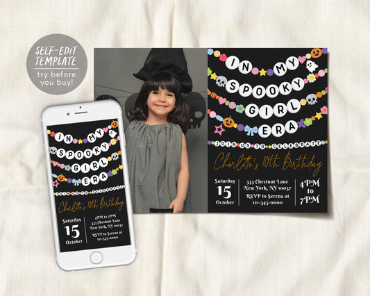 In My Spooky Girl Era Birthday Invitation With Photo Editable Template
