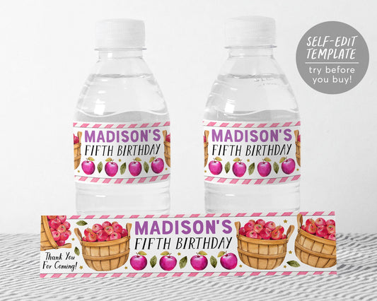 Apple Water Bottle Labels Editable Template