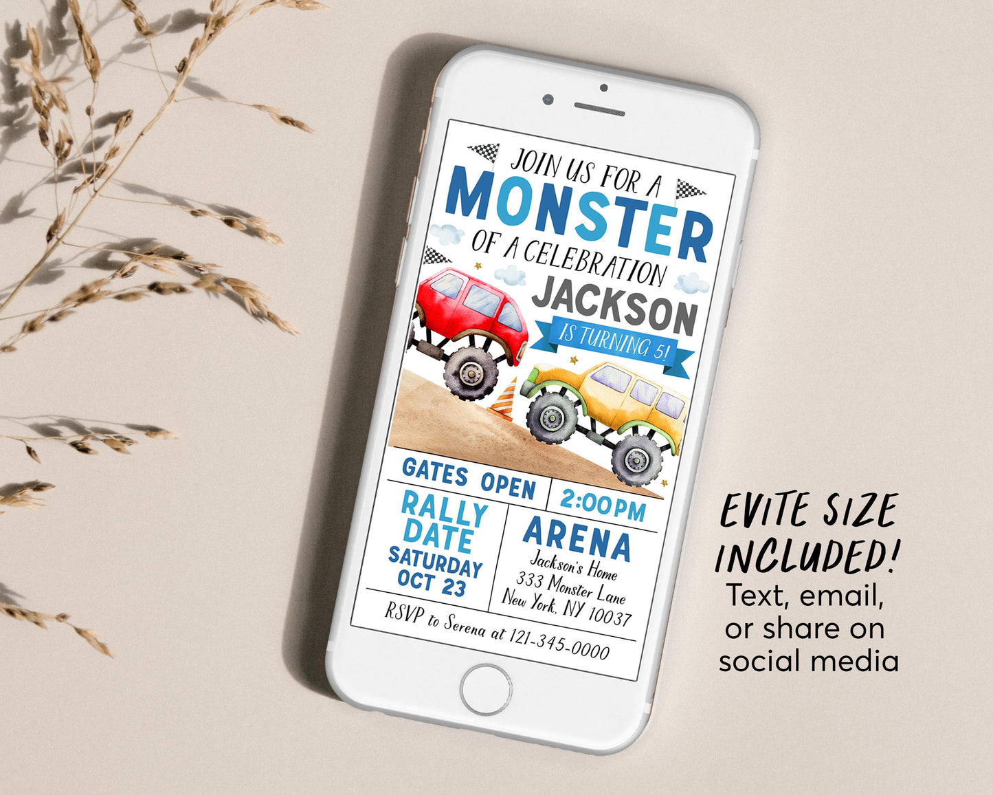 Monster Truck Birthday Invitation Editable Template, Monster Of A Celebration Party Bash Invite, Boy Smash And Crash Evite Any Age Printable