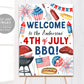 4th of July BBQ Party Welcome Sign Editable Template