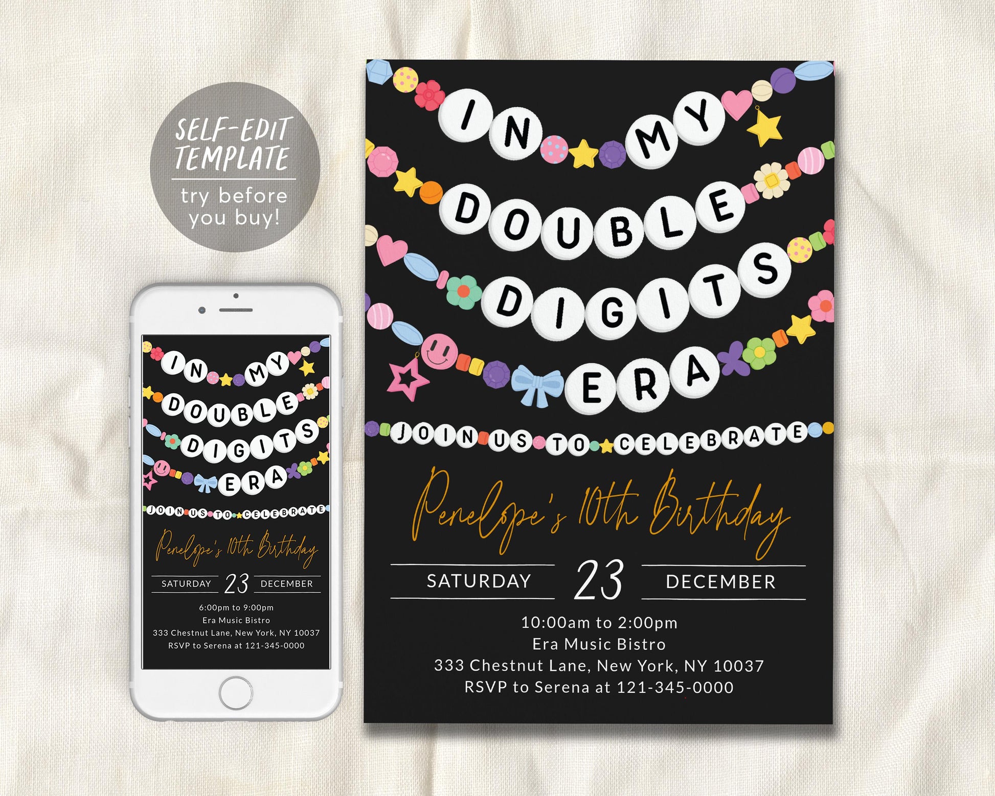 In My Double Digits Era Invitation Editable Template