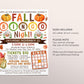 Fall Bingo Night Fundraiser Flyer Editable Template, Autumn Bingo Flyer Game Night Event Invite, PTA PTO School Classroom Family Community