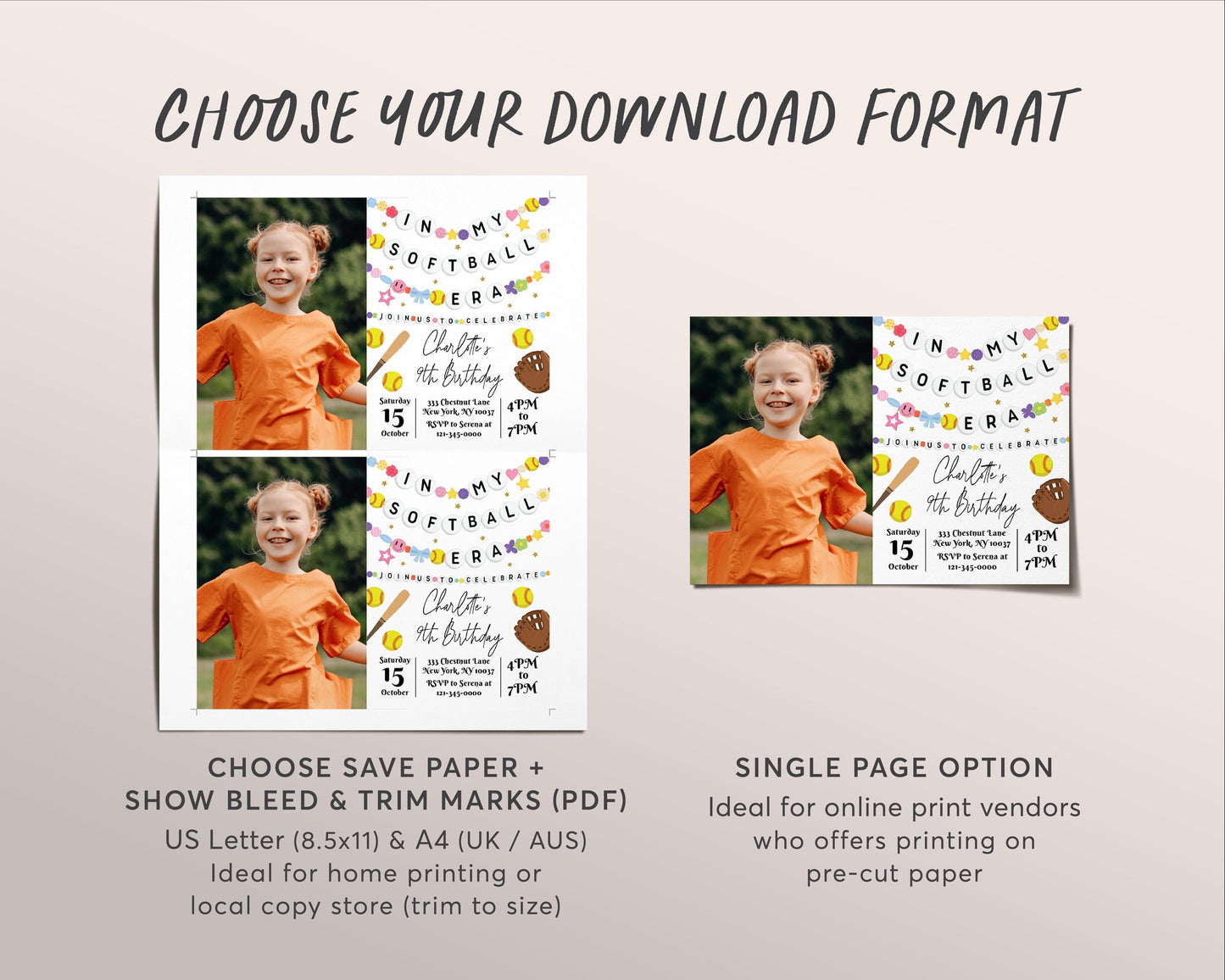 In My Softball Era Birthday Invitation With Photo Editable Template, Softball Friendship Bracelet Party Invite, Sports Game Day Eras Evite