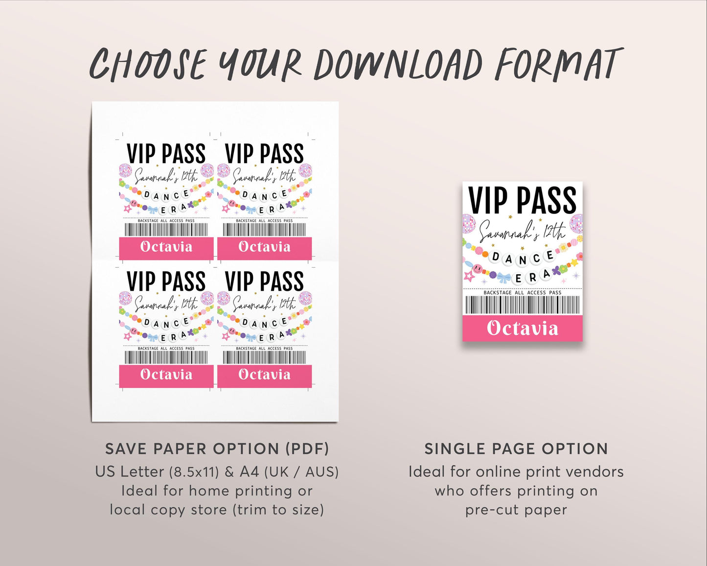 Dance Era VIP Pass Editable Template, Eras Dance Friendship Bracelet Party Music Party VIP Badge, Disco Ball VIP Insert for Lanyard Ticket