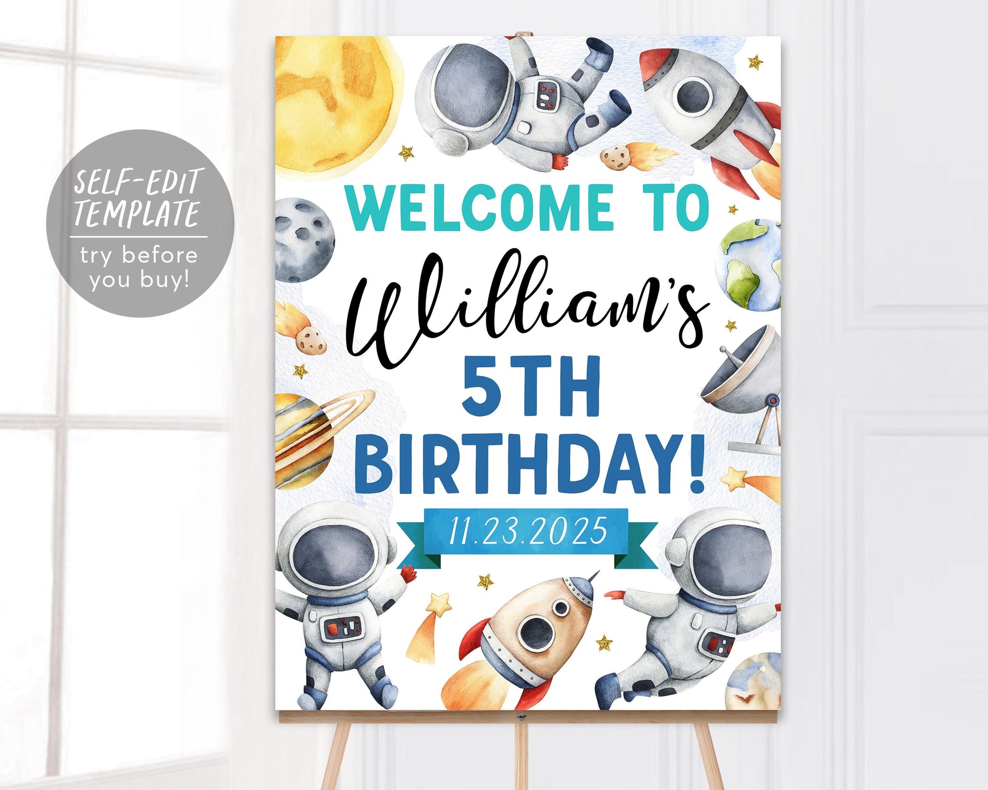 Outer Space Birthday Party Welcome Sign Editable Template