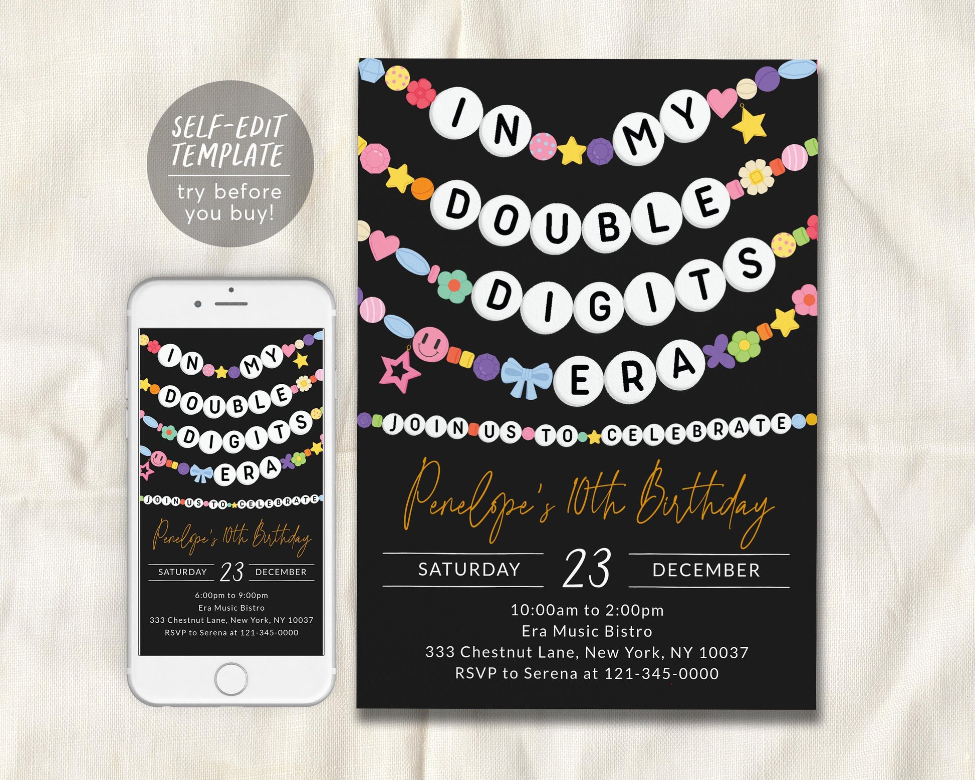 In My Double Digits Era Invitation Editable Template