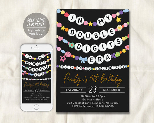 In My Double Digits Era Invitation Editable Template