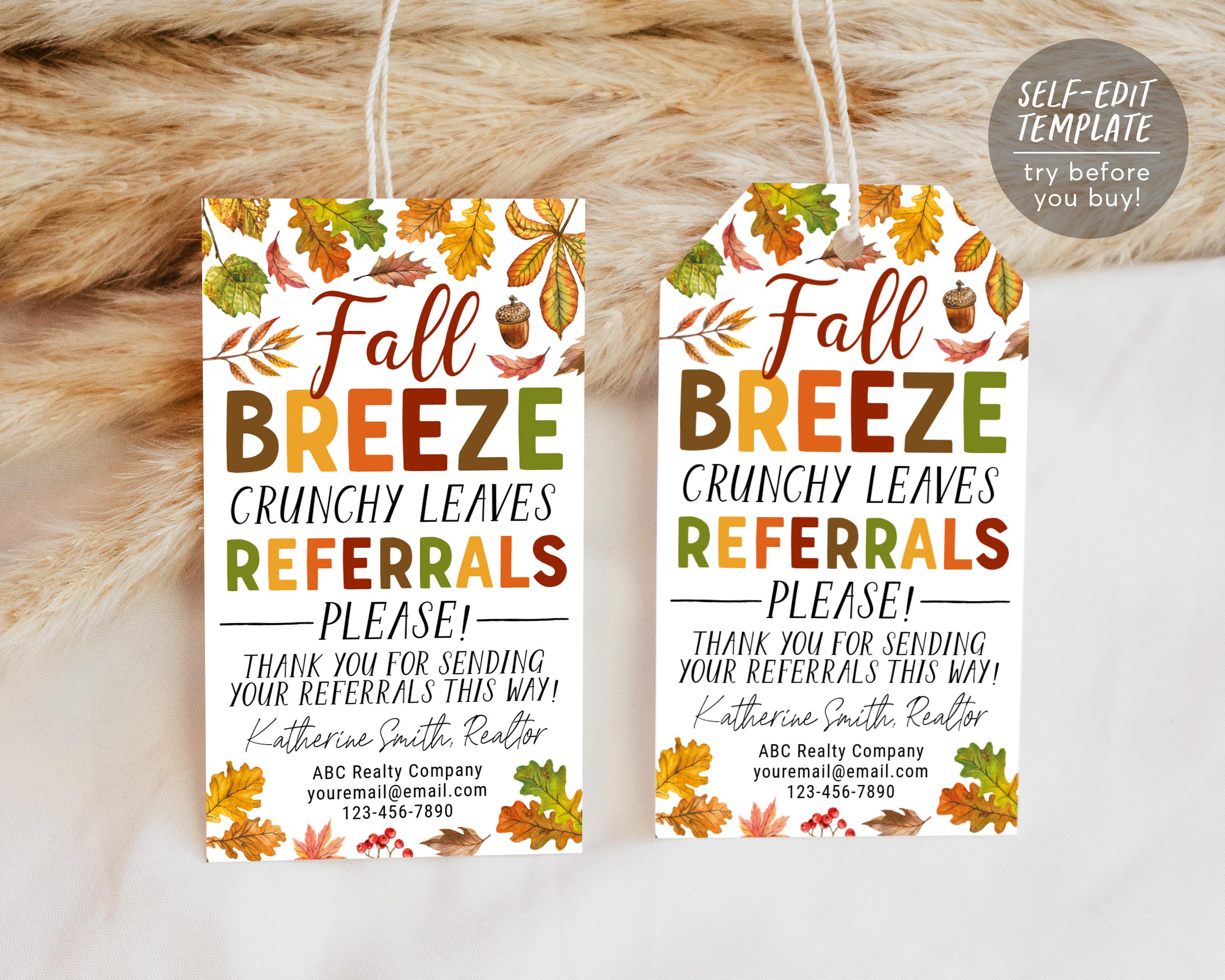 Realtor Pop By Tags Editable Template, Fall Breeze And Crunchy Leaves ...
