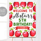 Apple Birthday Welcome Sign Editable Template