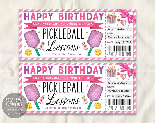 Pickleball Lessons Gift Certificate Editable Template