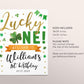 Lucky One Birthday Welcome Sign Editable Template, St Patrick's Day Shamrock First Birthday Party Poster, St Patty's Day Lucky Charm Sign