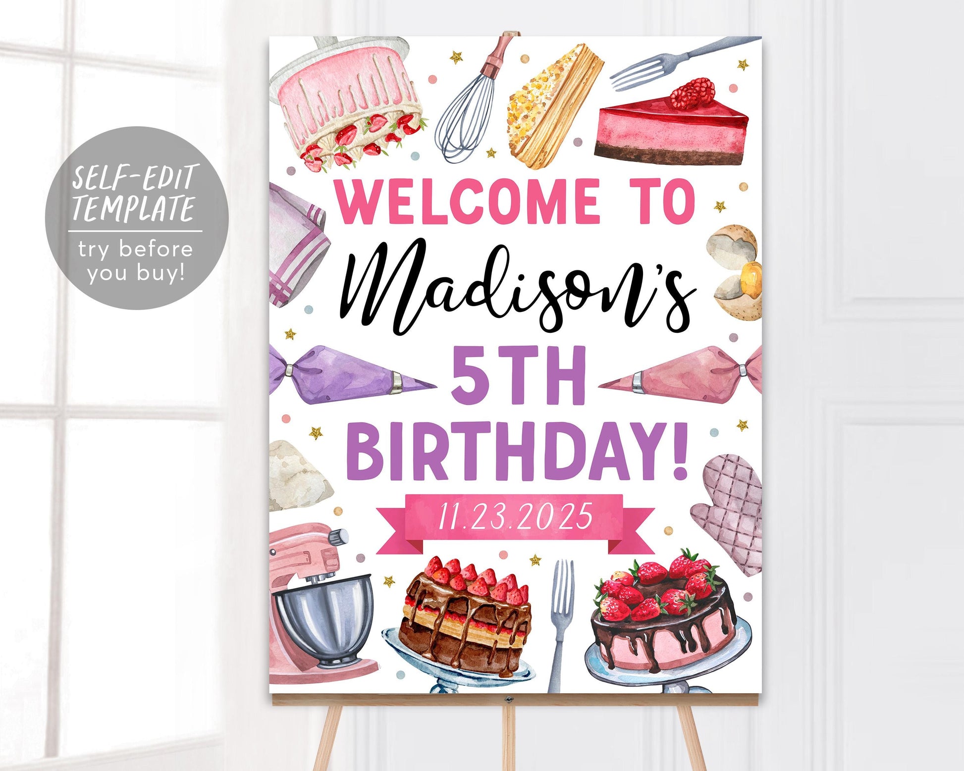 Cake Decorating Birthday Party Welcome Sign Editable Template