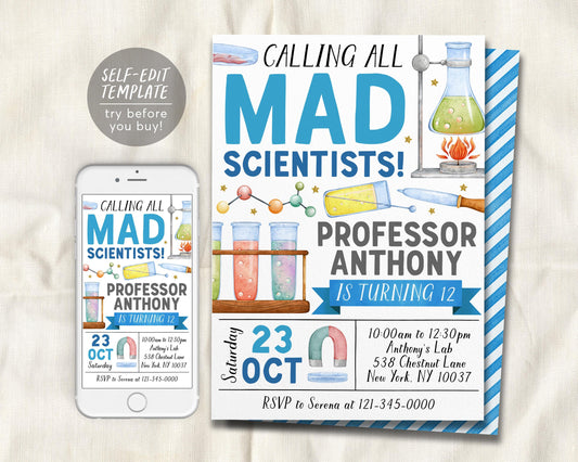 Science Birthday Invitation Editable Template