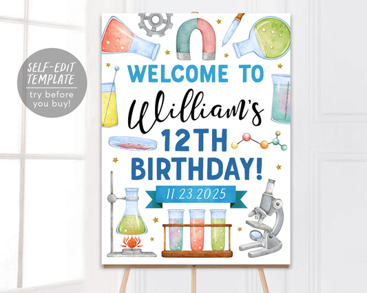 Science Birthday Welcome Sign Editable Template