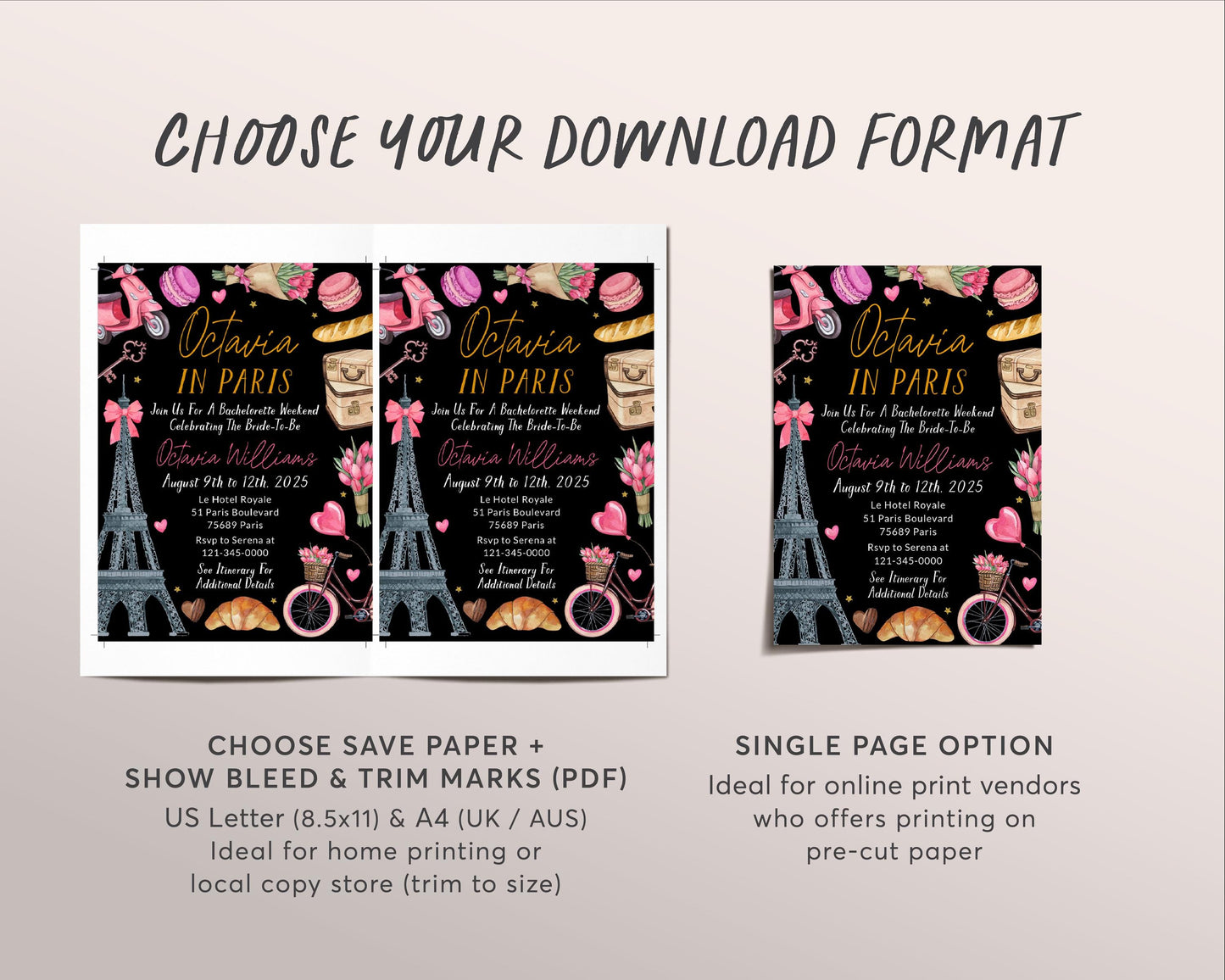 Paris Bachelorette Itinerary And Invitation Editable Template, Paris Travel Planner Invite France Girls Night Out Weekend Schedule Hen Party