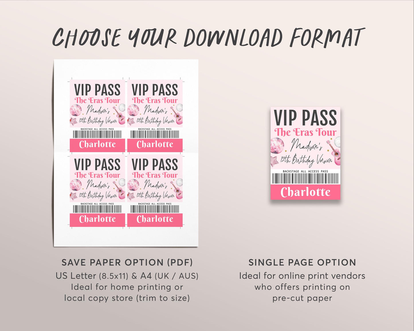 Eras Tour VIP Party Pass Editable Template, In My Birthday Era Music Party VIP Insert Badge for Lanyard, Girl All Access Pass Card Favor Bag