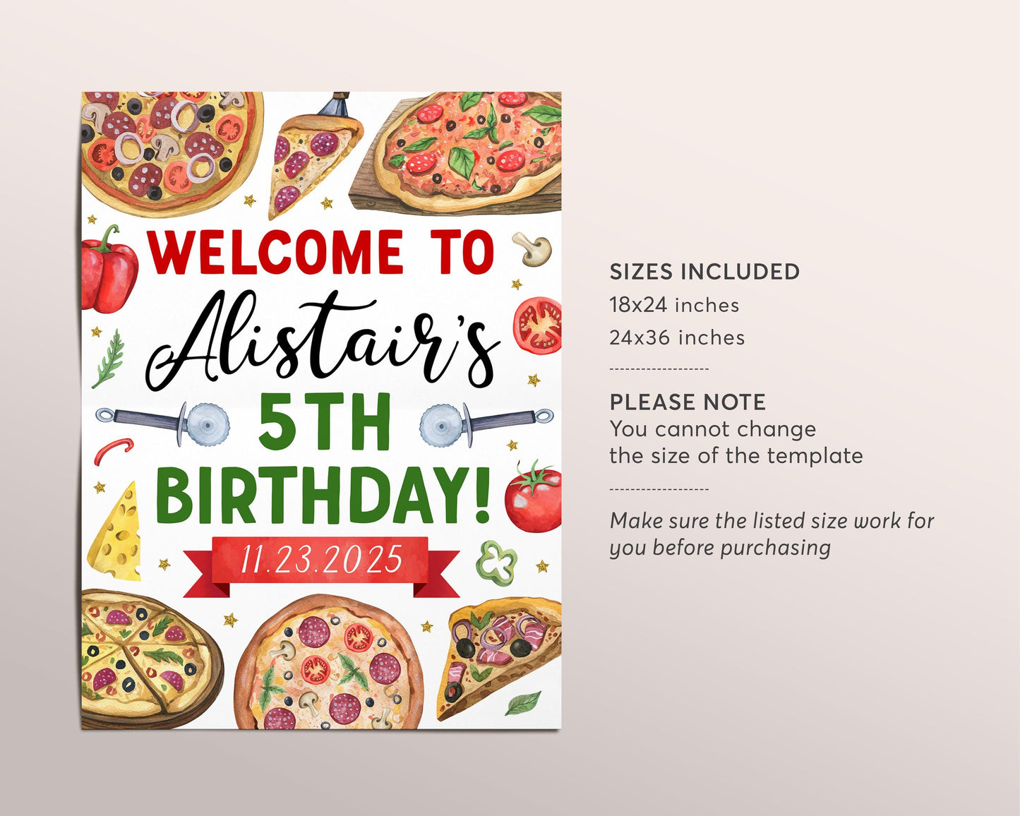 Pizza Party Welcome Sign Editable Template, Unisex Pizzeria Pizza Making Birthday Party Poster, Slice Of Fun Decor Banner Welcome Board