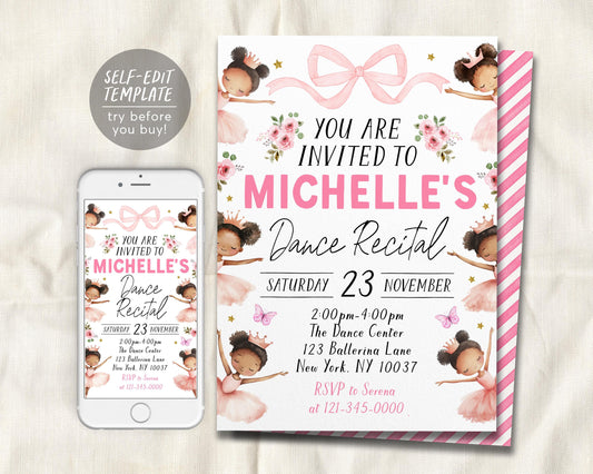 Ballet Recital Invitation Editable Template