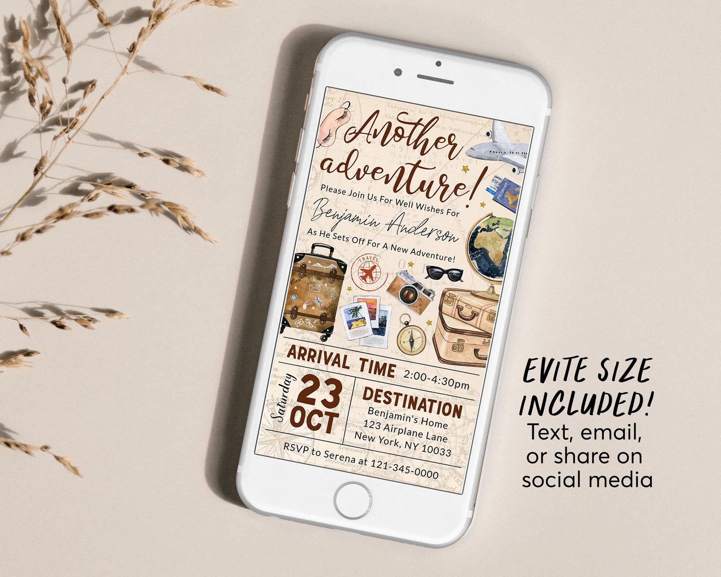 Going Away Farewell Moving Invitation Editable Template, Moving Away Goodbye Party Invite, Another Adventure Travel Around the World Evite