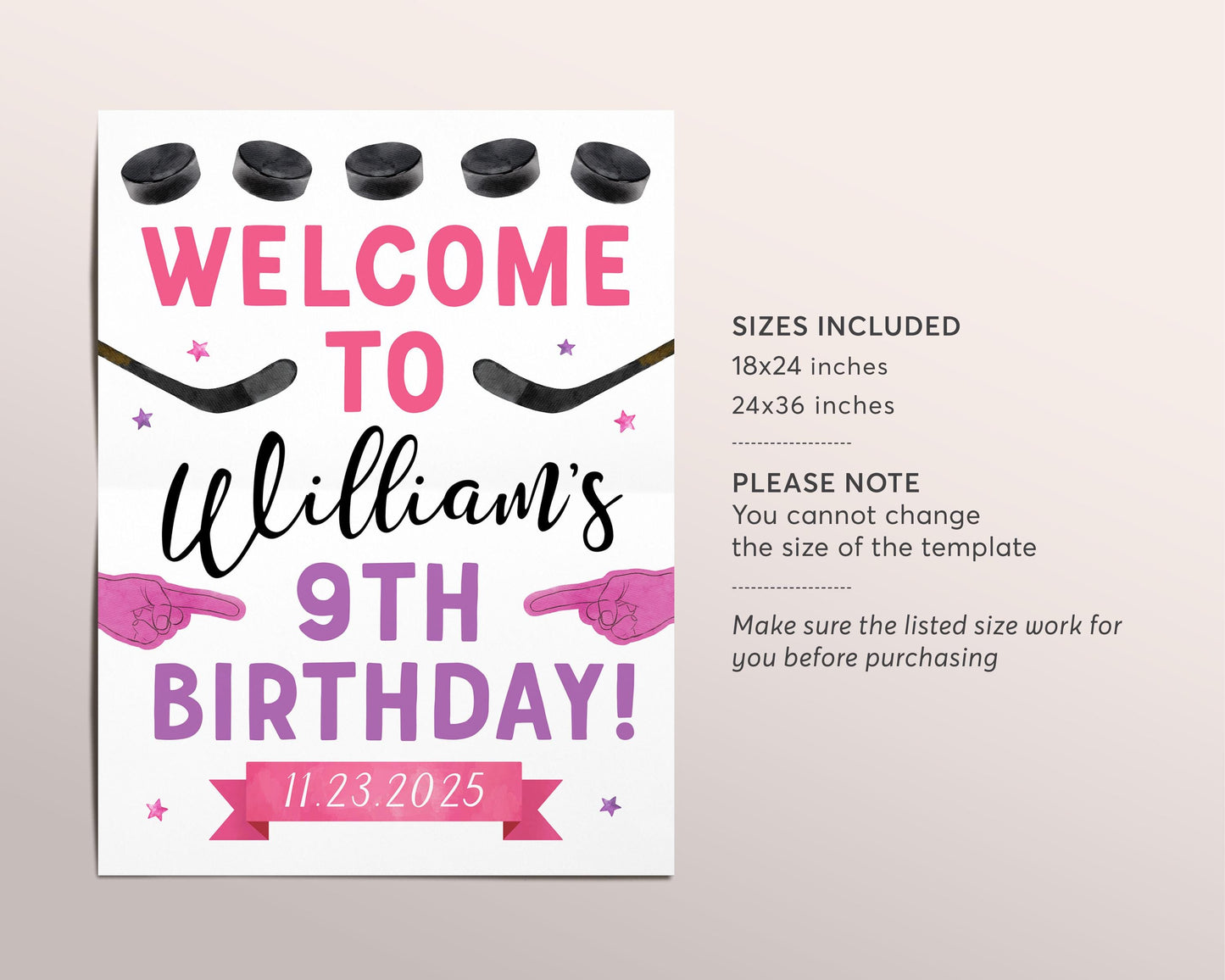 Ice Hockey Birthday Welcome Sign Editable Template, Boy Ice Skating Hockey Party Poster, Winter Rookie Of The Year Kids Sports Theme Poster