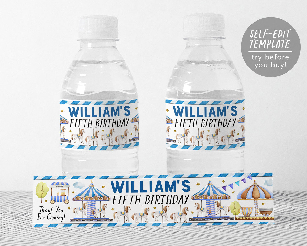 Carousel Bottle Labels Editable Template, Carousel First Birthday Part ...