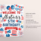 4th of July Birthday Welcome Sign Editable Template, Patriotic Fourth of July Party BBQ Party Poster, Independence Day Red White Blue Board