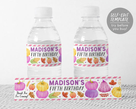 Pumpkin Water Bottle Labels Editable Template