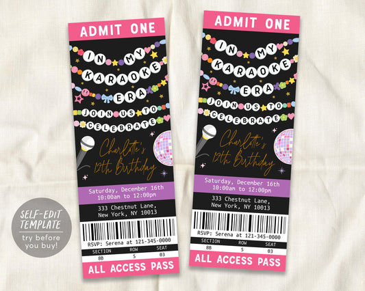 In My Karaoke Era Ticket Invitation Editable Template