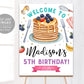 Pancakes and Pajamas Birthday Welcome Sign Editable Template