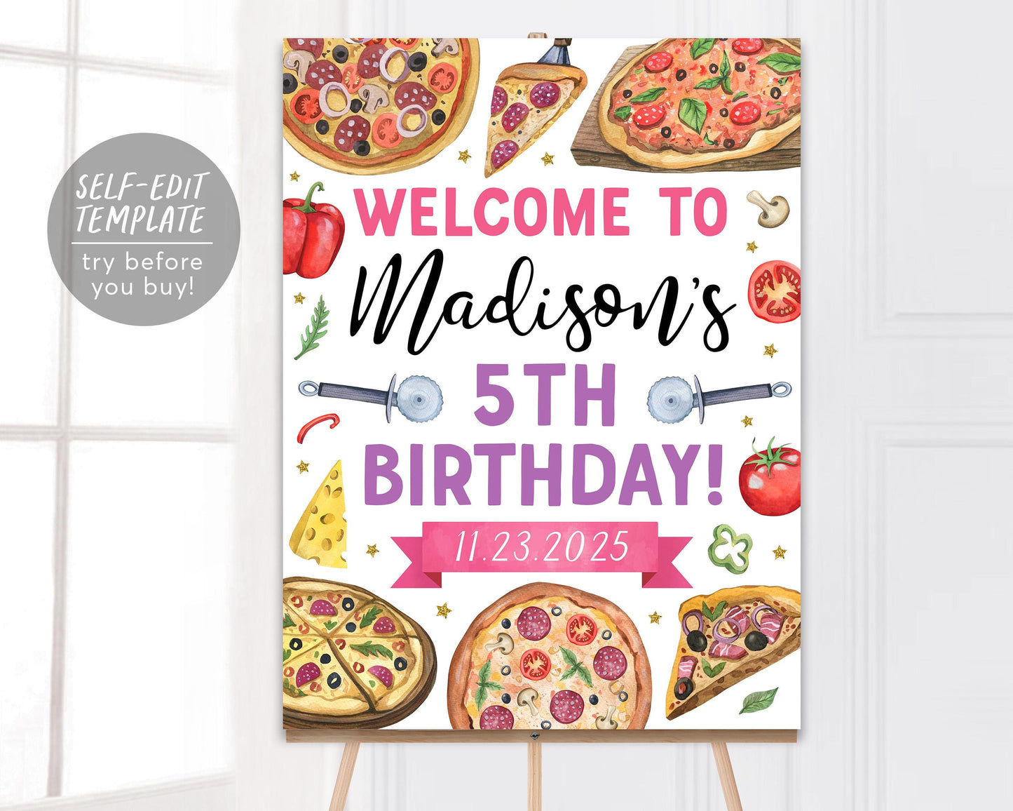 Pizza Party Welcome Sign Editable Template