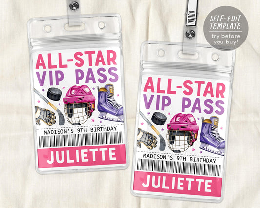 Ice Hockey Birthday All Star VIP Pass Editable Template