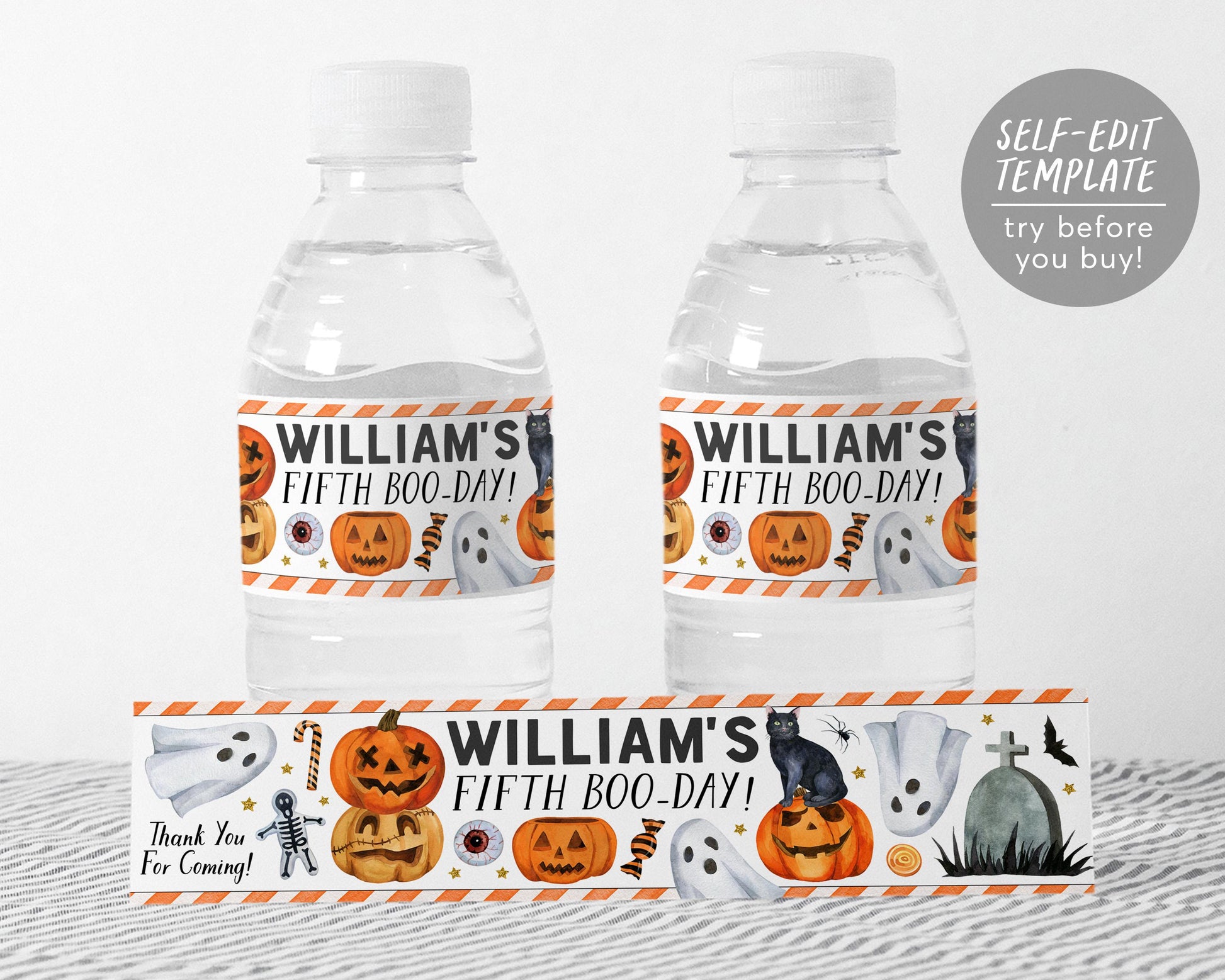 Halloween Birthday Bottle Labels Editable Template