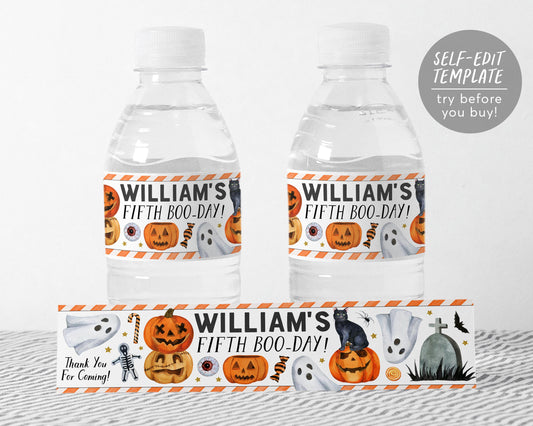 Halloween Birthday Bottle Labels Editable Template